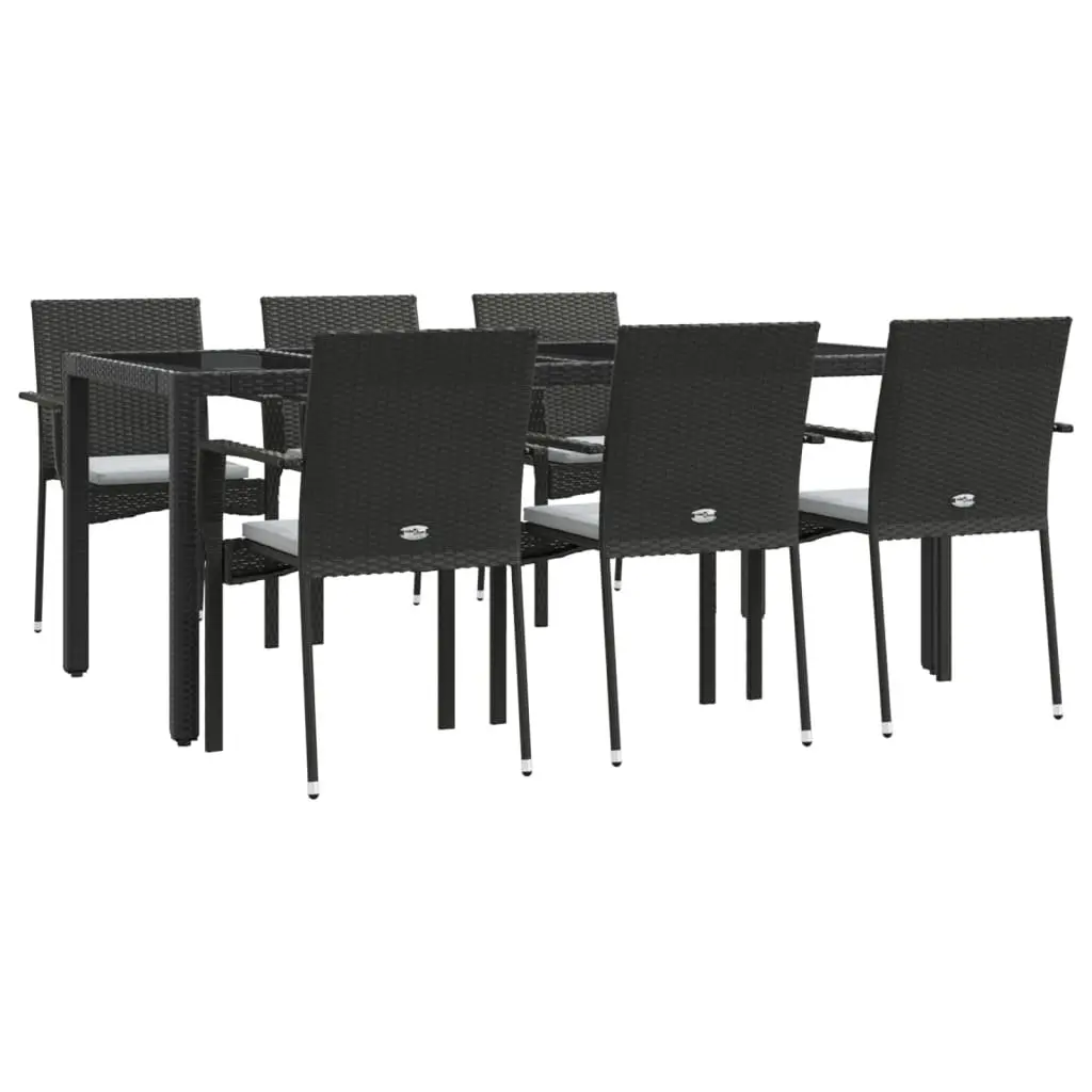 Black Poly Rattan 7 Piece Garden Dining Set with Cushions
