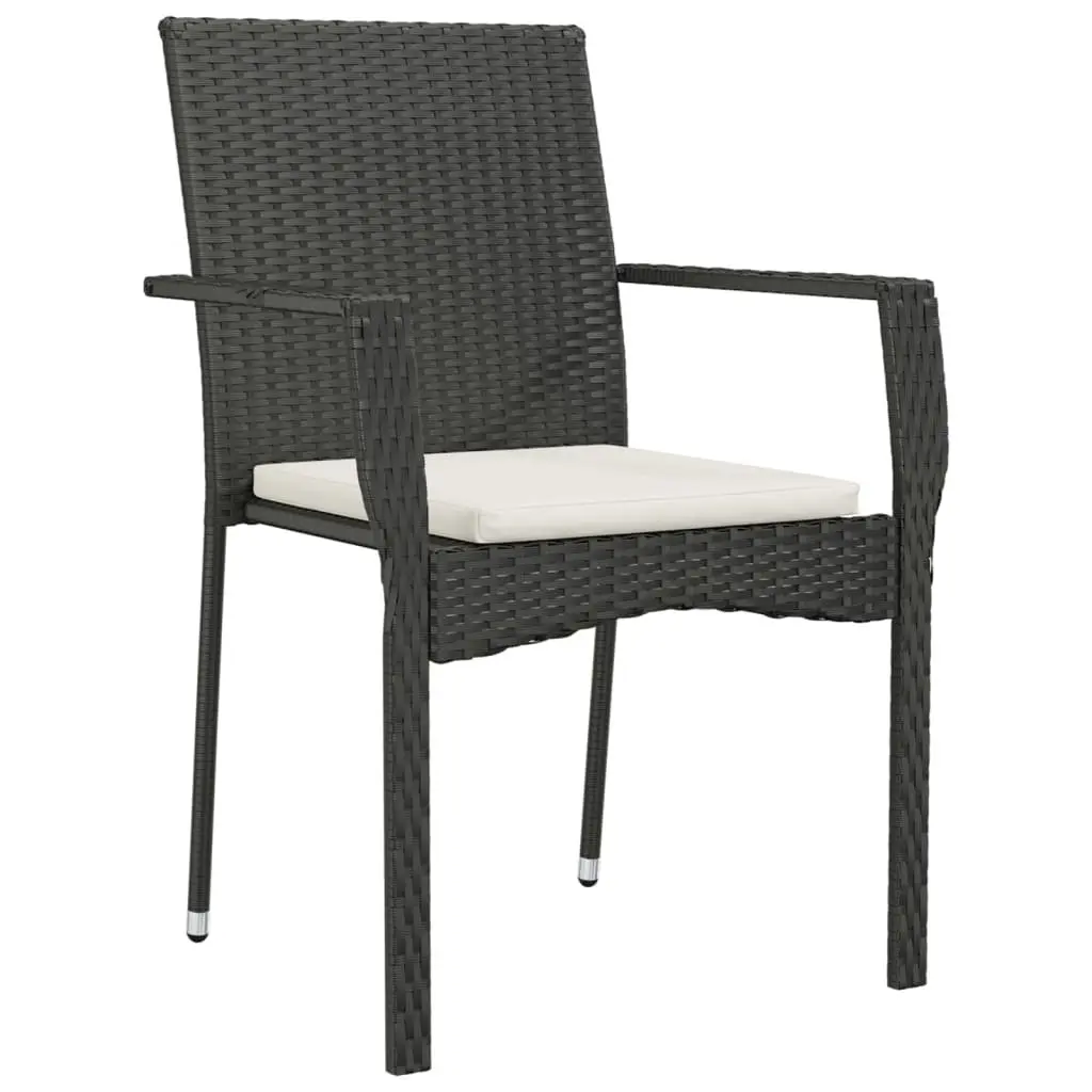 5 Piece Outdoor Dining Set Black PE Rattan Powder Coated Steel Acacia Wood Table Patio Furniture