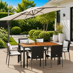 7 Piece Garden Dining Set with Black Poly Rattan Chairs