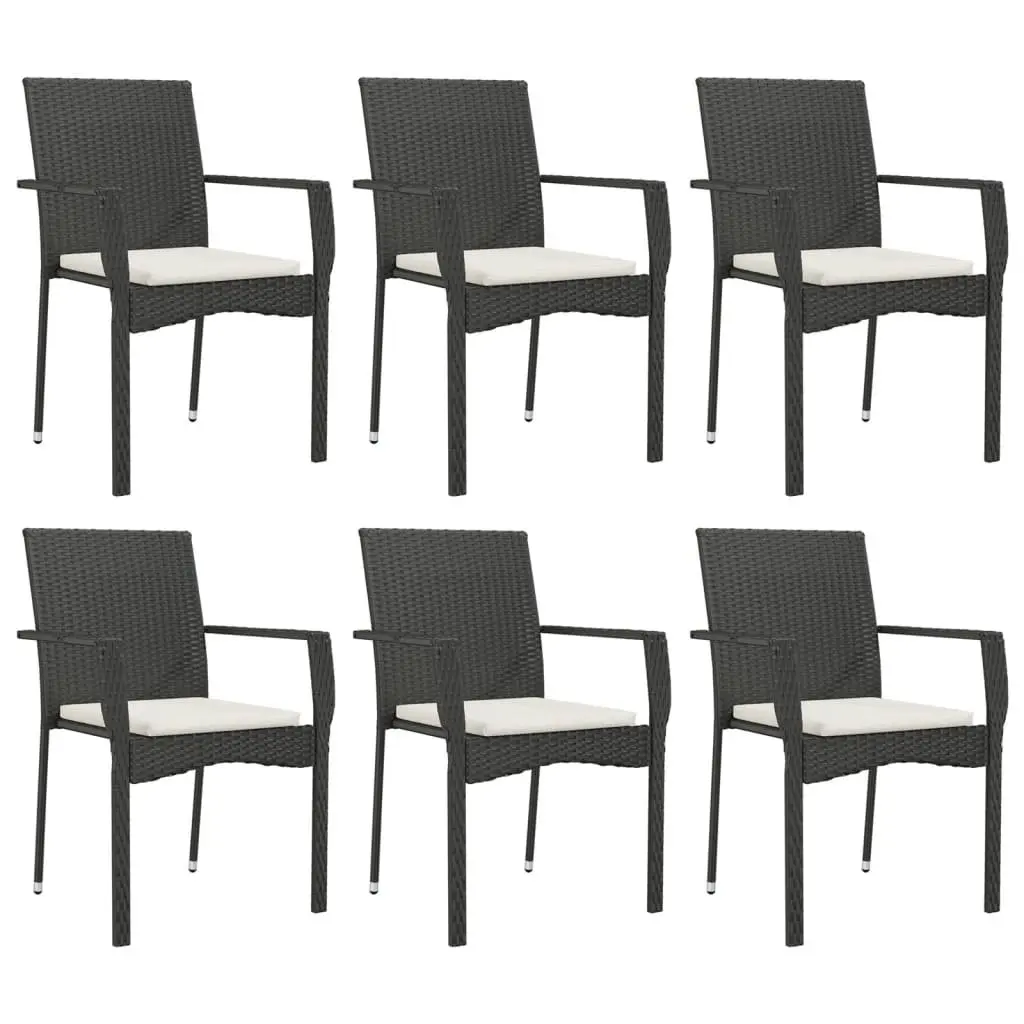 7 Piece Garden Dining Set with Black Poly Rattan Chairs