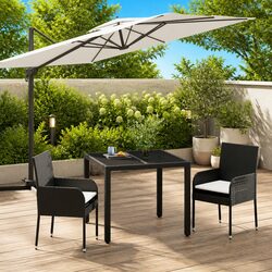Black Poly Rattan Garden Dining Set 3 Piece Outdoor Furniture