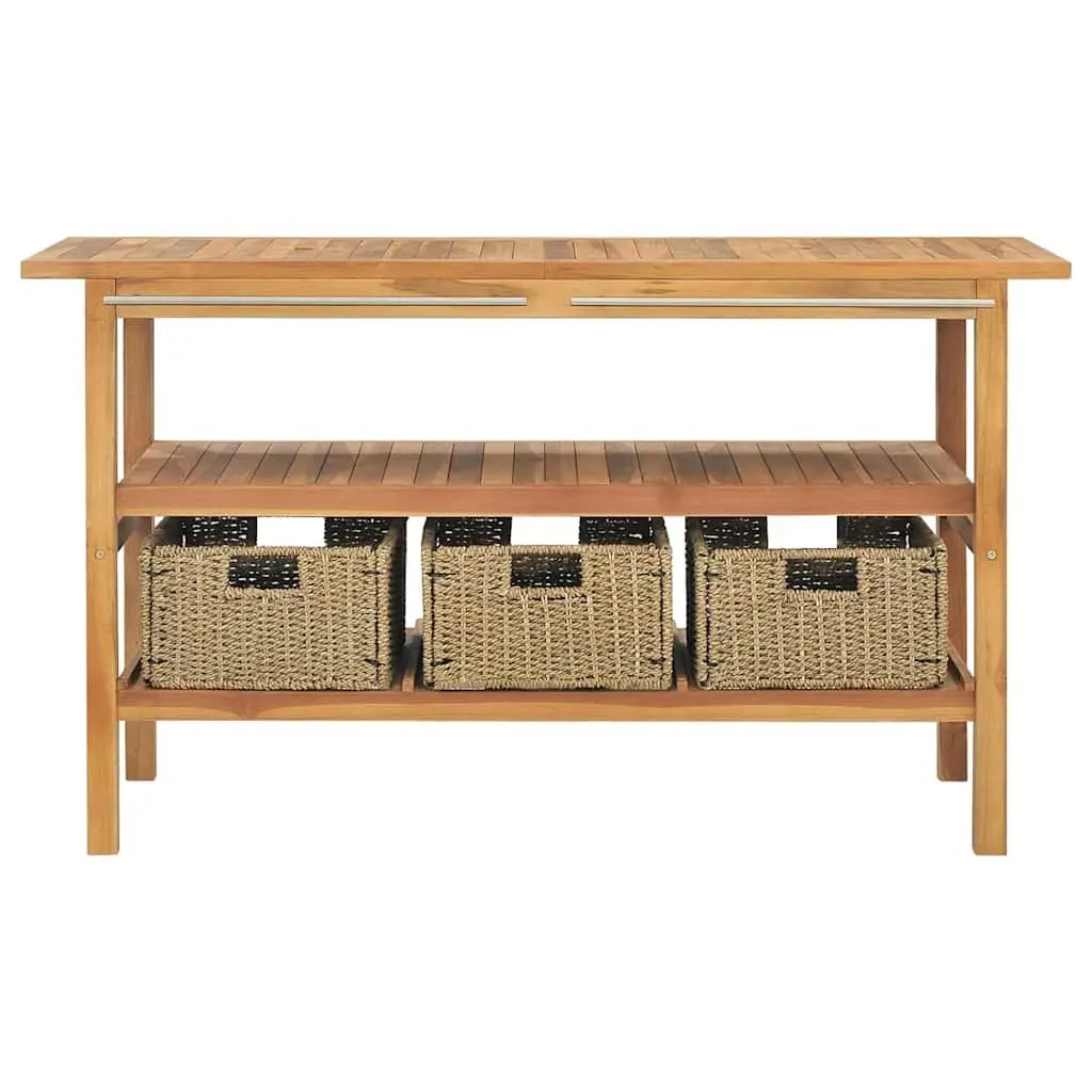 Solid Teak Wood Bathroom Vanity Cabinet with Seagrass Baskets