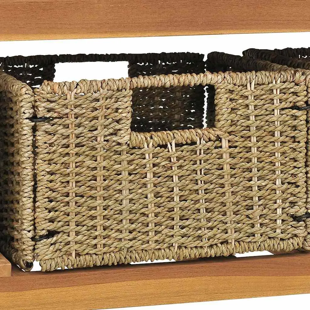 Solid Teak Wood Bathroom Vanity Cabinet with Seagrass Baskets