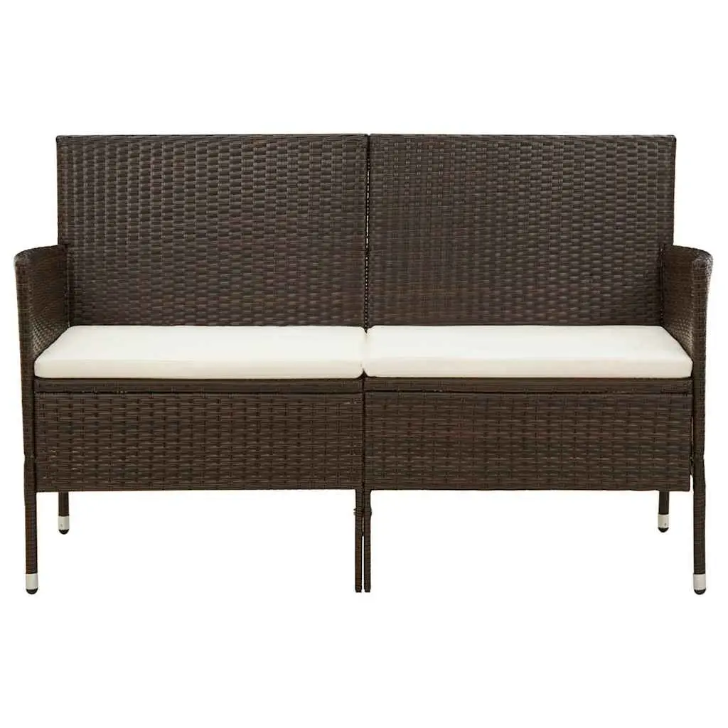 3-Seater Sofa Poly Rattan Brown Outdoor Garden Patio Furniture with Cushions