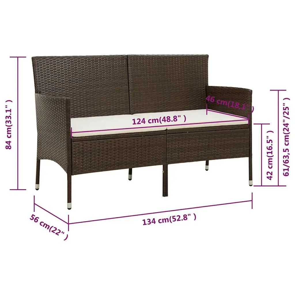3-Seater Sofa Poly Rattan Brown Outdoor Garden Patio Furniture with Cushions
