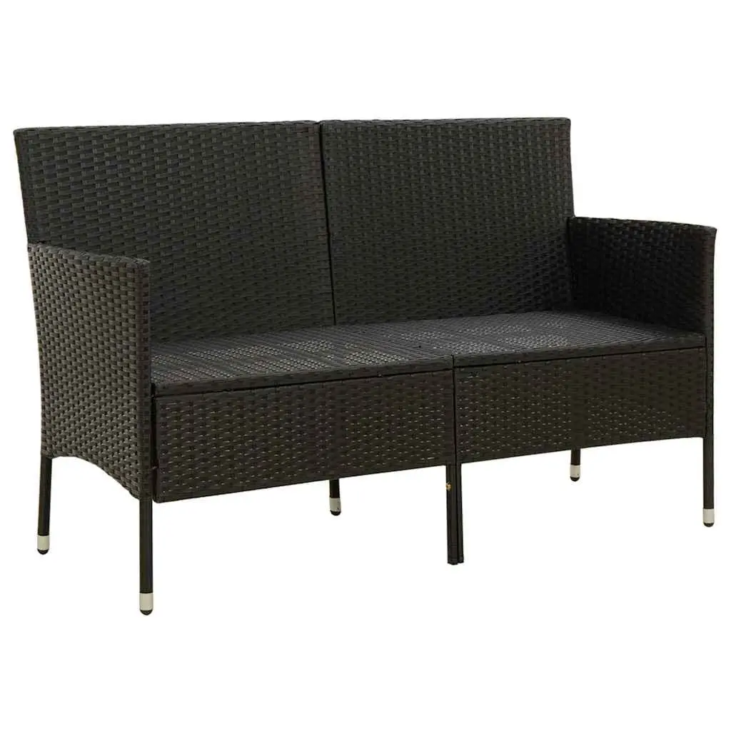3-Seater Sofa Poly Rattan Black Outdoor Patio Couch