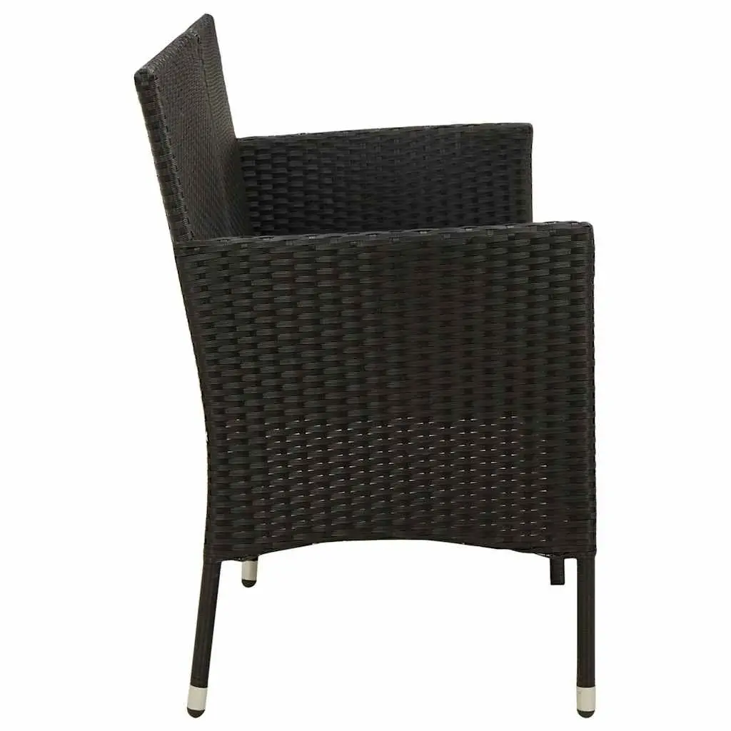 3-Seater Sofa Poly Rattan Black Outdoor Patio Couch