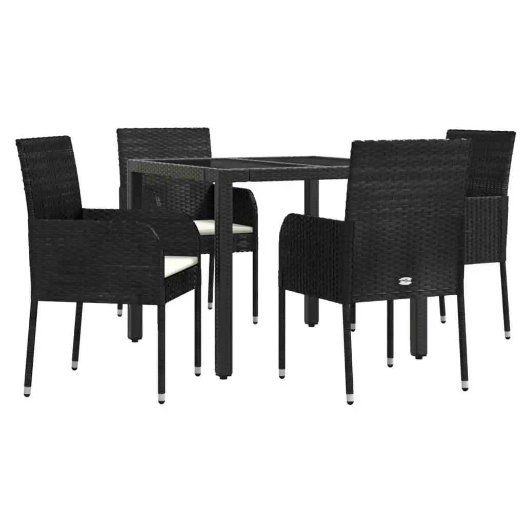 5 Piece Outdoor Dining Set with Black Poly Rattan Chairs