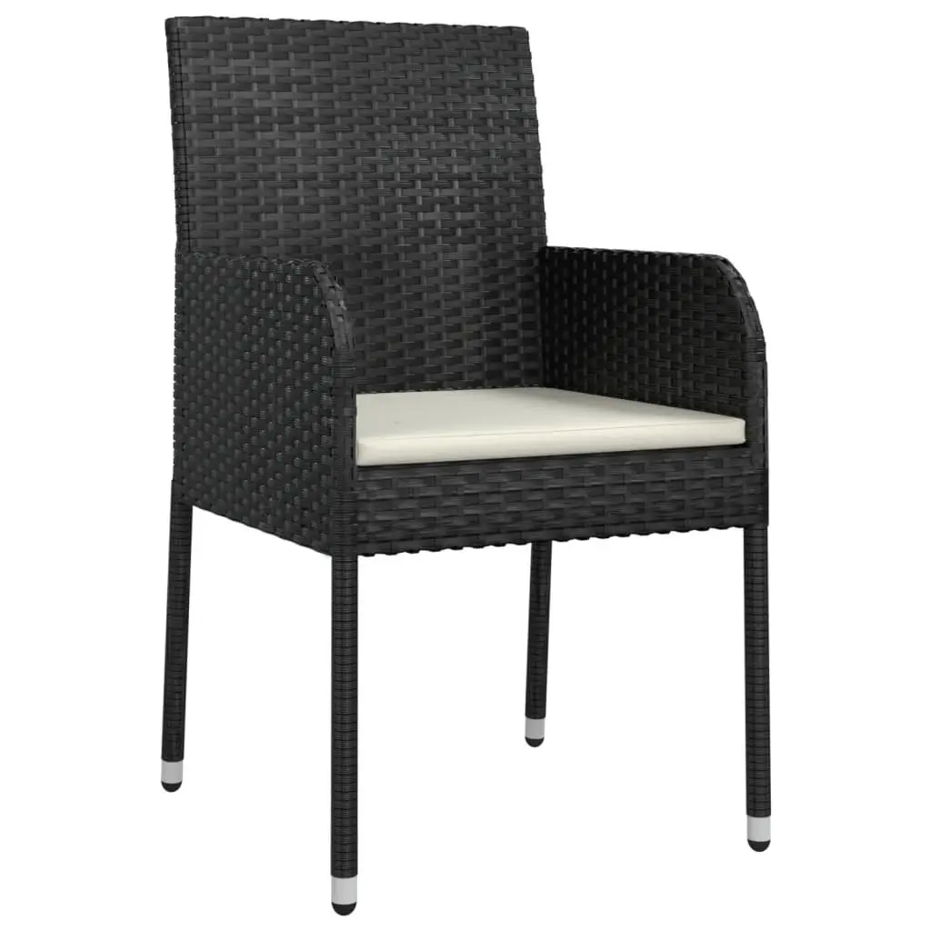 5 Piece Outdoor Dining Set with Black Poly Rattan Chairs