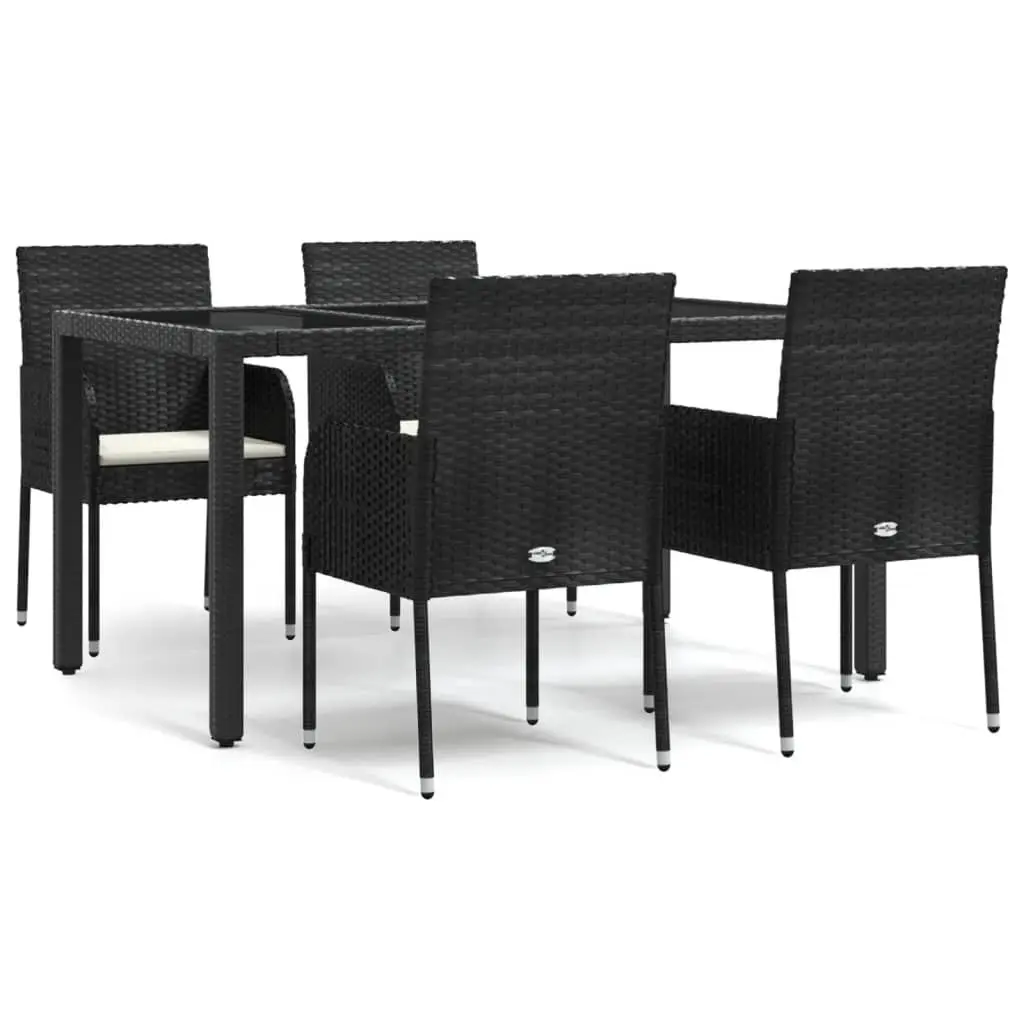 5 Piece Outdoor Dining Set Poly Rattan Black with Cushions
