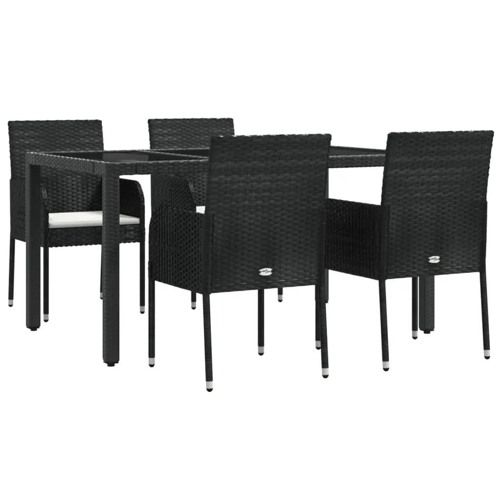 5 Piece Outdoor Dining Set Poly Rattan Black with Cushions