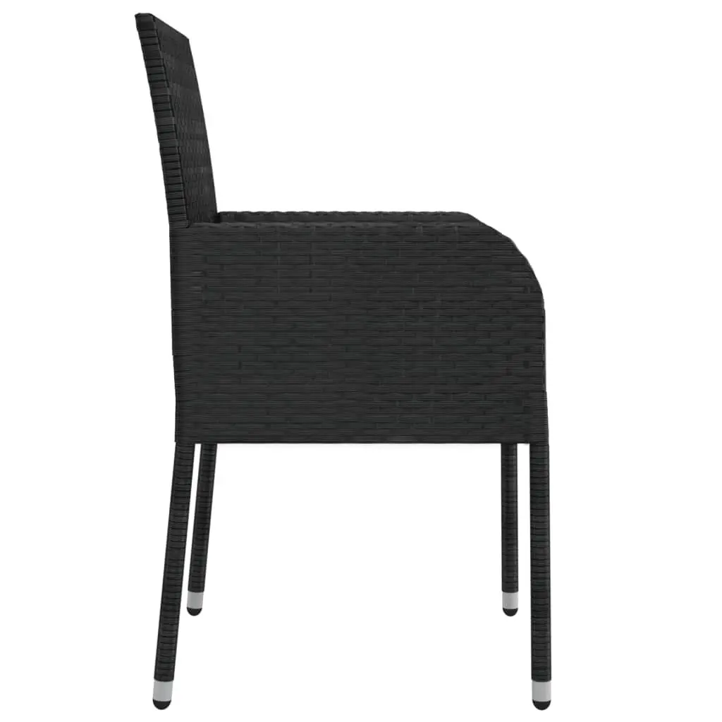 5 Piece Outdoor Dining Set Poly Rattan Black with Cushions