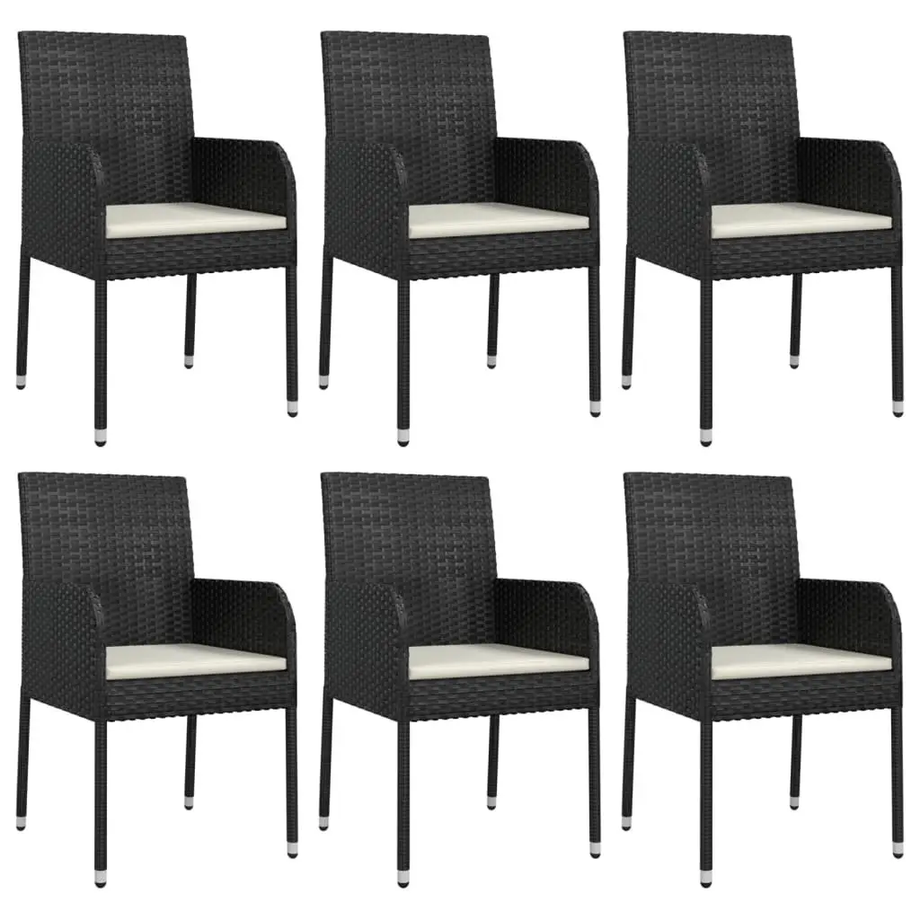 7 Piece Outdoor Dining Set PE Rattan Steel Frame Acacia Wood Top Black