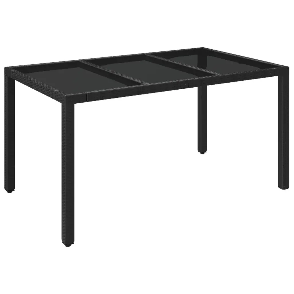 7 Piece Outdoor Dining Set PE Rattan Steel Frame Acacia Wood Top Black