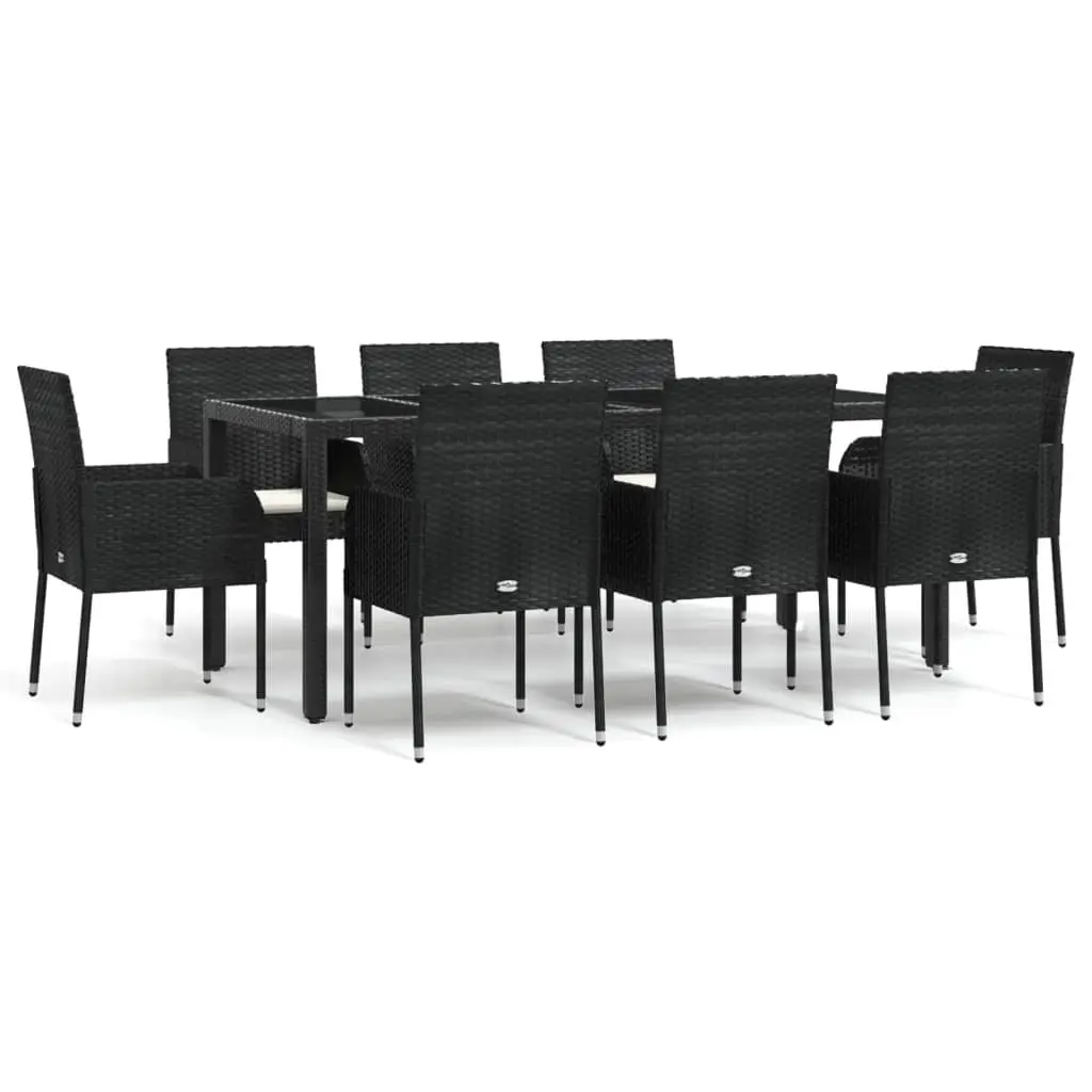 9 Piece Black Poly Rattan Garden Dining Set