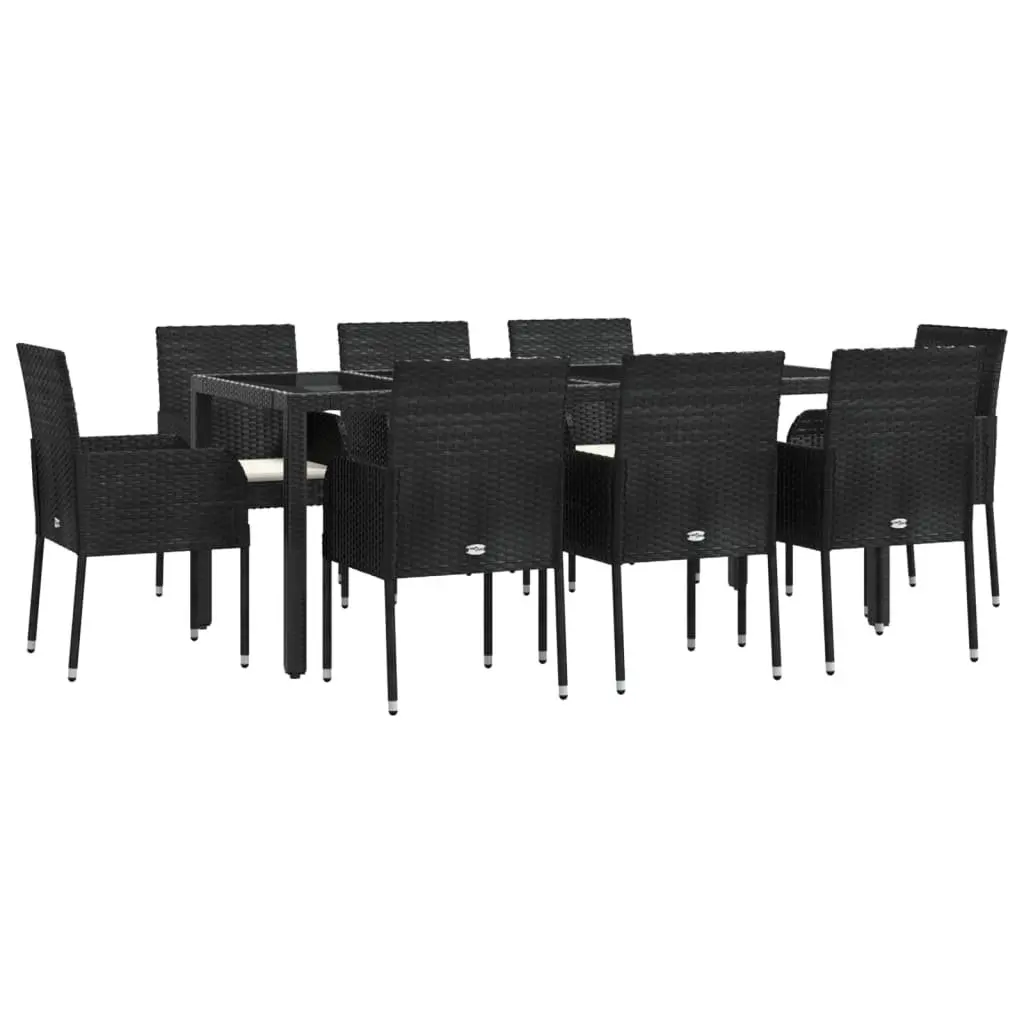 9 Piece Black Poly Rattan Garden Dining Set