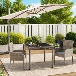 Grey Poly Rattan Garden Dining Set with Cushions