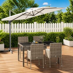 5-Piece Garden Dining Set with Grey Poly Rattan Cushions