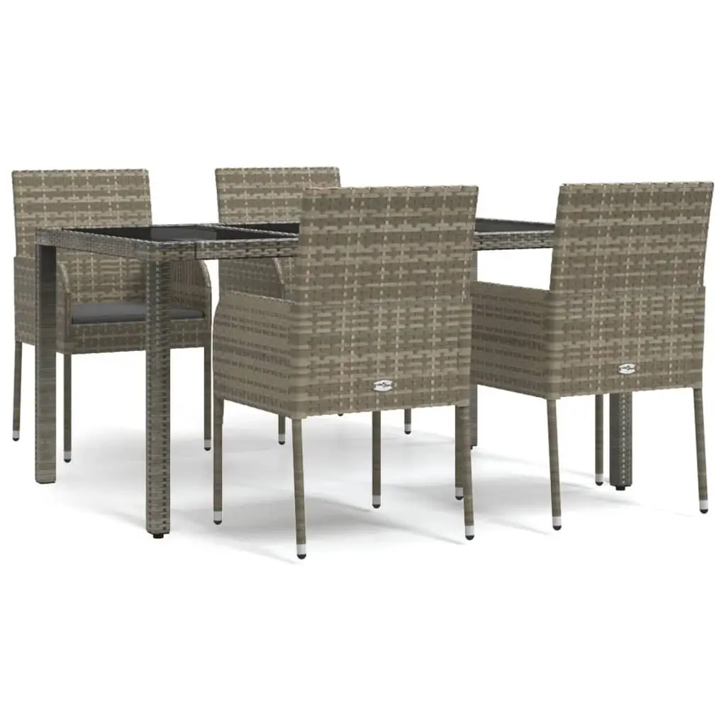 5-Piece Garden Dining Set with Grey Poly Rattan Cushions