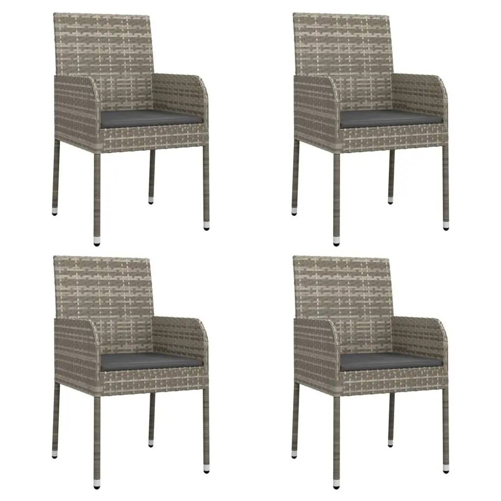 5-Piece Garden Dining Set with Grey Poly Rattan Cushions