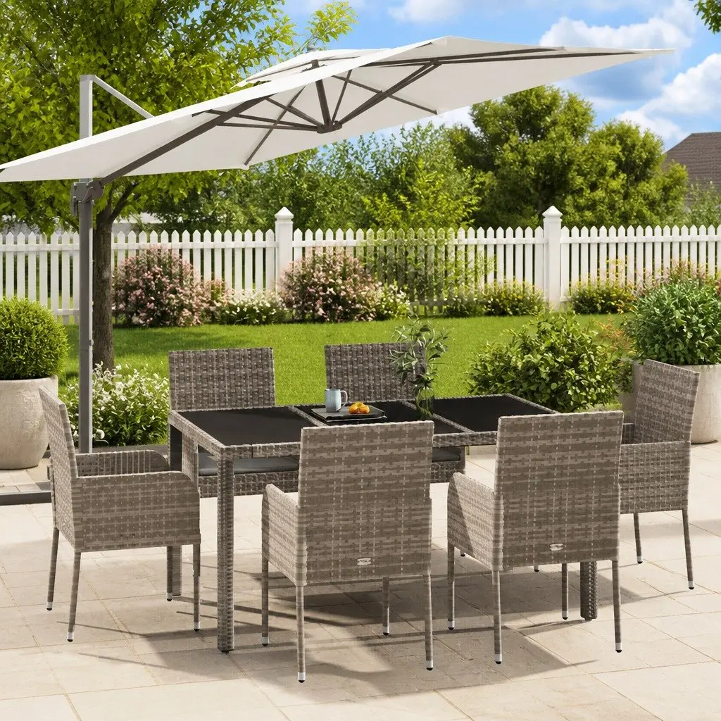 7 Piece Garden Dining Set with Durable Grey Poly Rattan