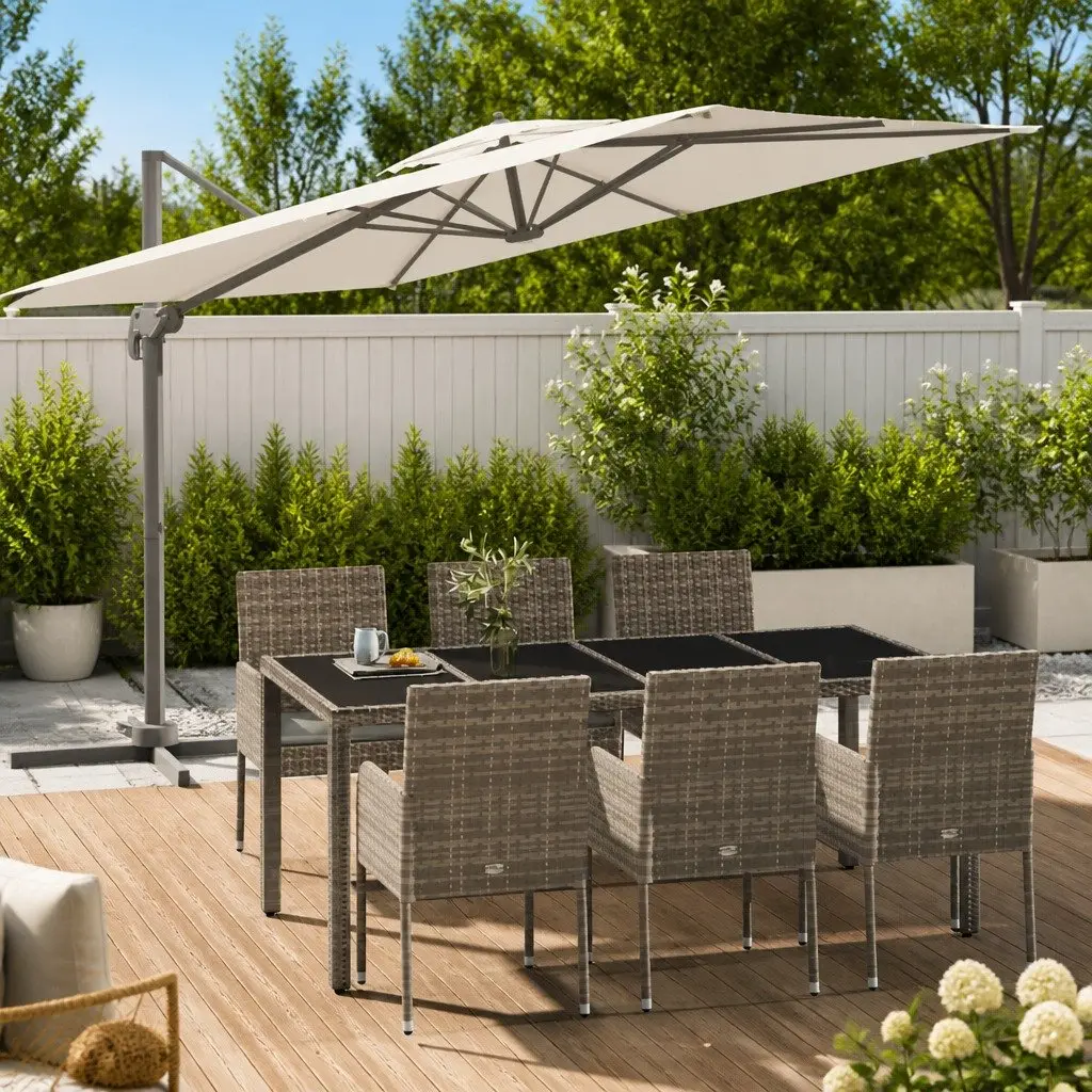 7-Piece Grey Rattan Garden Dining Set