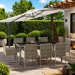 Premium 9 Piece Garden Dining Set in Grey Poly Rattan