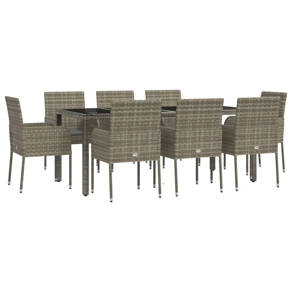9 Piece Garden Dining Set in Grey Poly Rattan