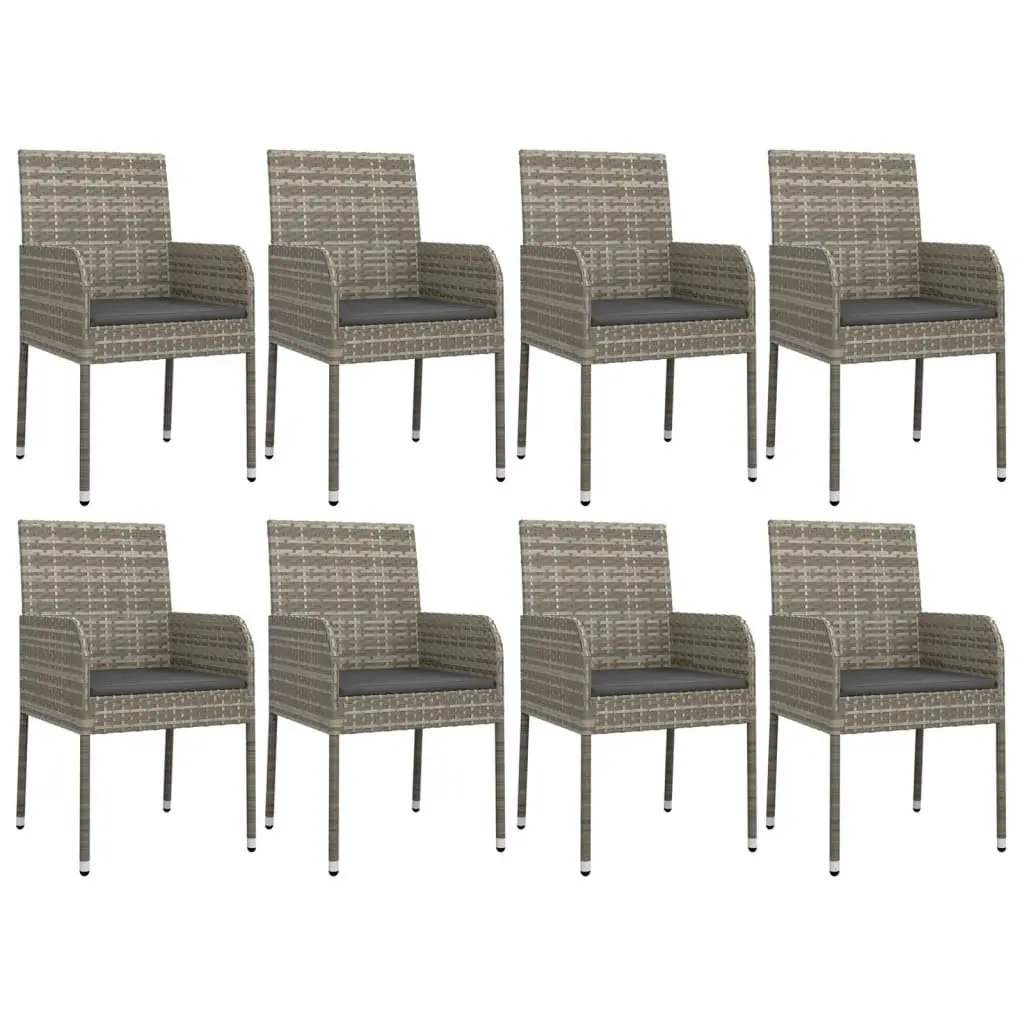 9 Piece Garden Dining Set in Grey Poly Rattan