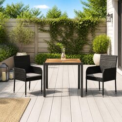 Premium 3 Piece Outdoor Dining Set with Cushions - Black Rattan