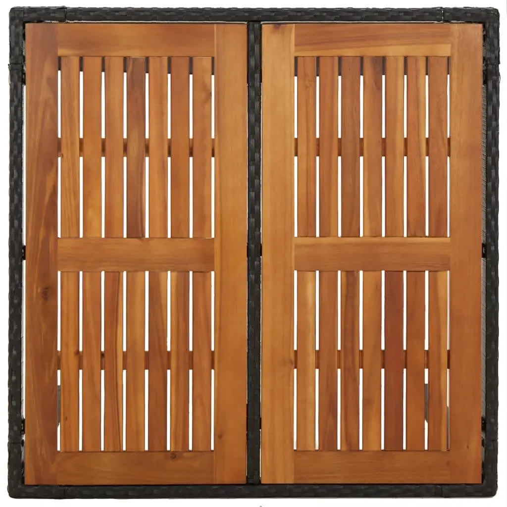 3 Piece Garden Dining Set PE Rattan Steel Frame Acacia Wood Top Black
