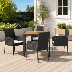 5 Piece Rattan Outdoor Dining Set with Cushions