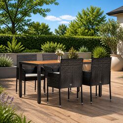 5 Piece Black Poly Rattan Garden Dining Set for Outdoors