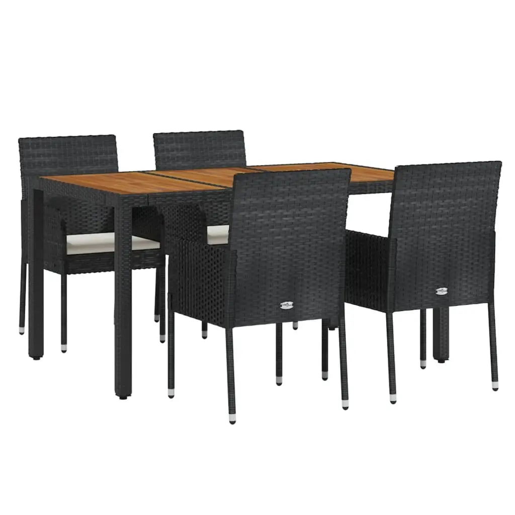 5 Piece Black Poly Rattan Garden Dining Set for Outdoors