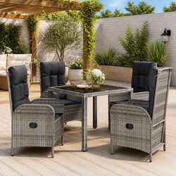 5 Piece Grey Outdoor Dining Set with Rattan Chairs and Table