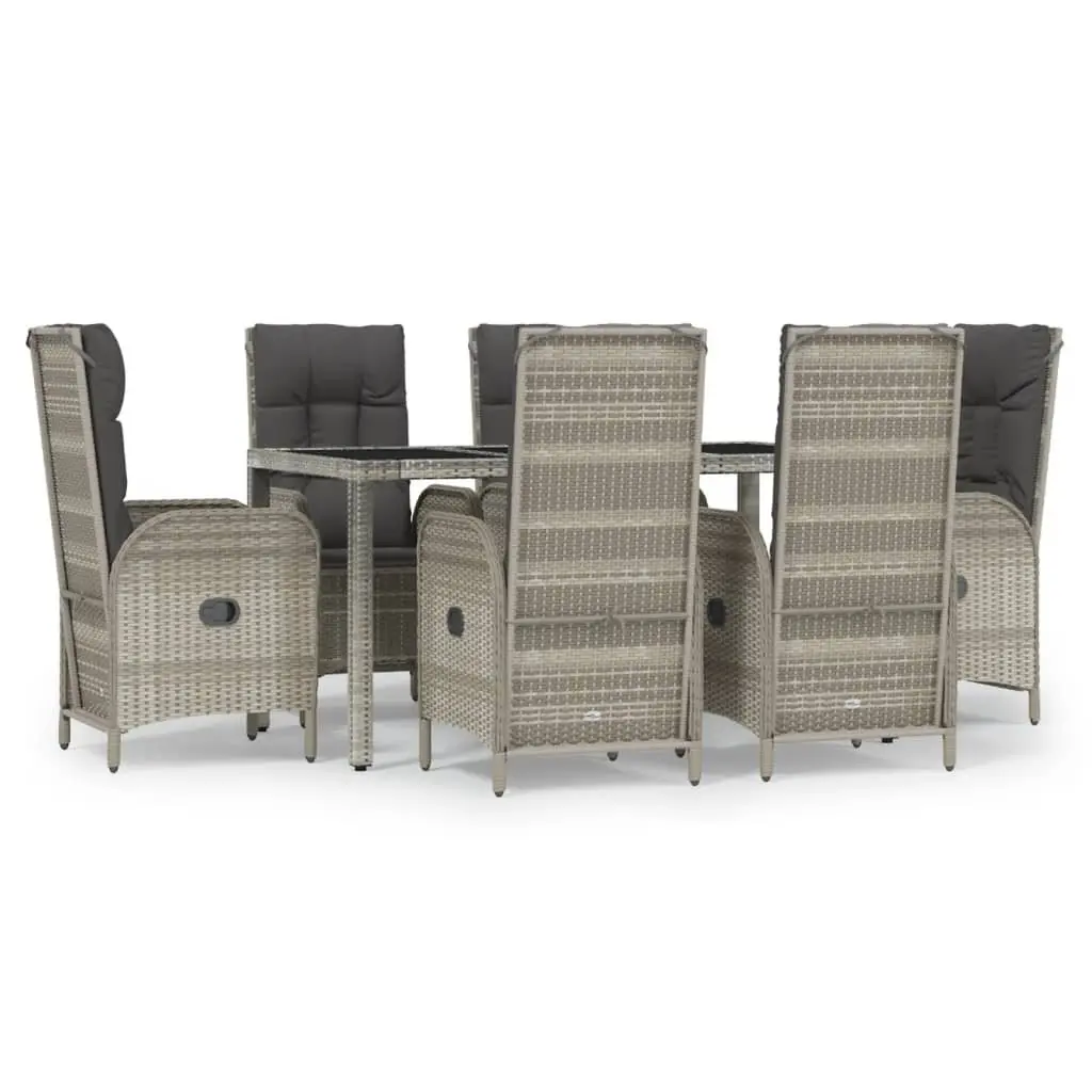 7 Piece Garden Dining Set PE Rattan Grey Outdoor Furniture Table and Chairs