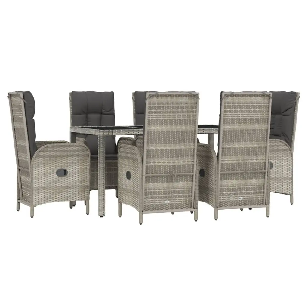 7 Piece Garden Dining Set PE Rattan Grey Outdoor Furniture Table and Chairs