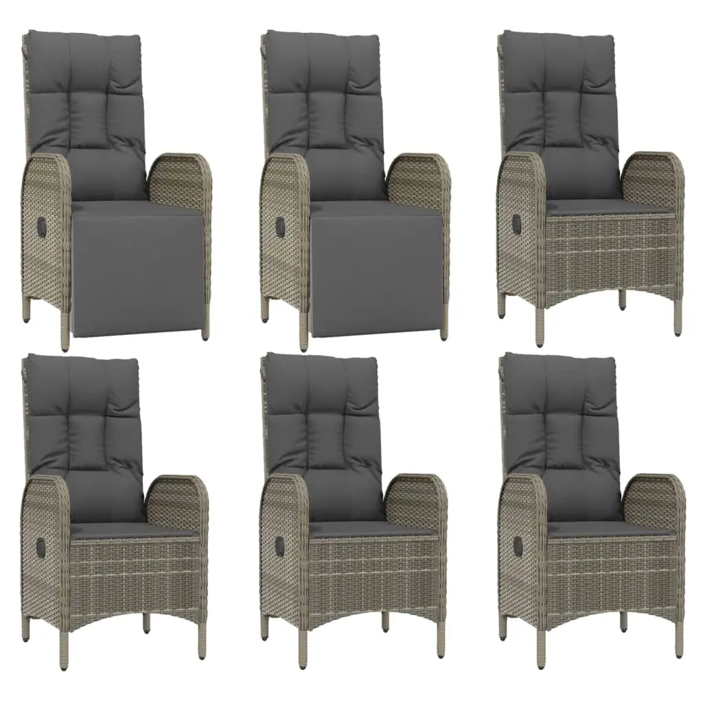 7 Piece Garden Dining Set PE Rattan Grey Outdoor Furniture Table and Chairs