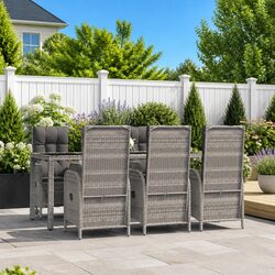 Stylish 7 Piece Grey Rattan Outdoor Dining Set