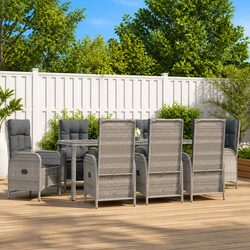 9 Piece Outdoor Garden Dining Set Grey Poly Rattan Chairs Table with Cushions