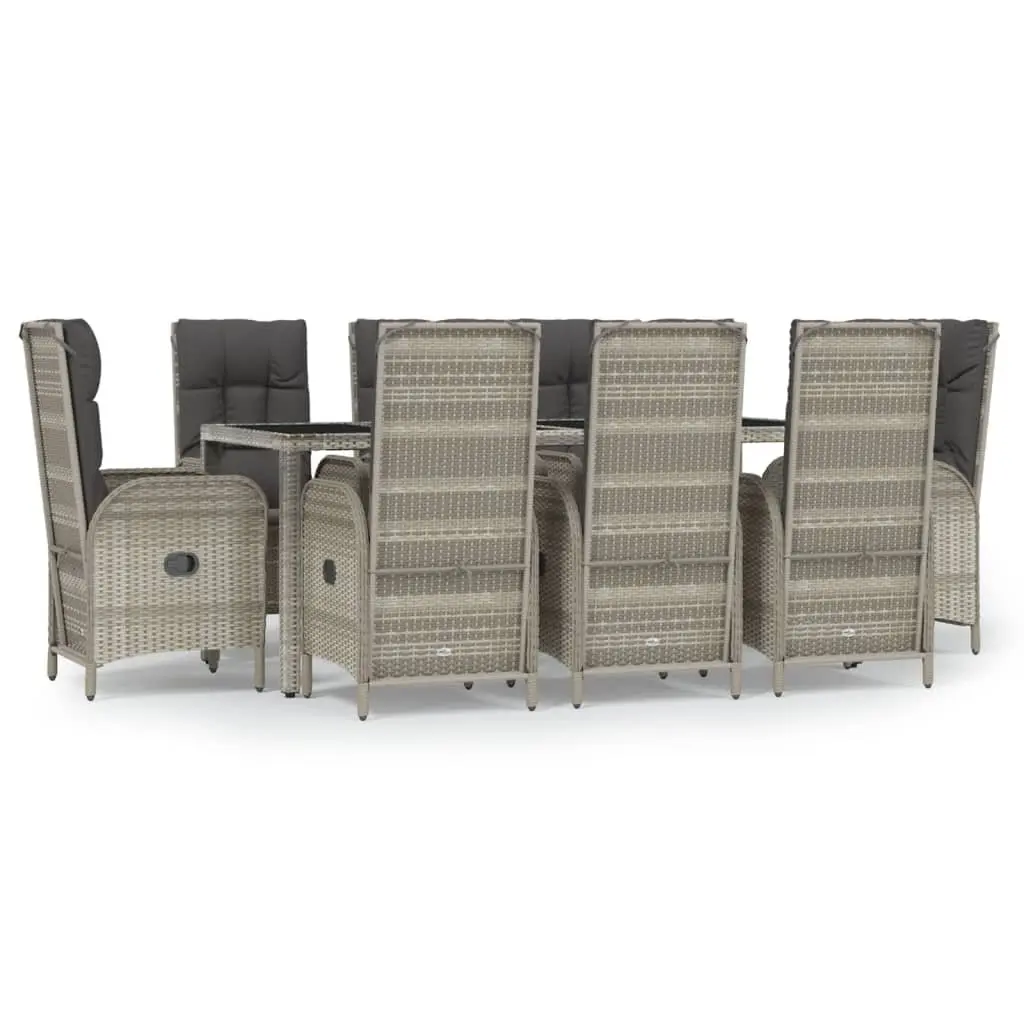 9 Piece Outdoor Garden Dining Set PE Rattan Grey Chairs Table with Cushions