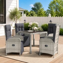 Stylish 5 Piece Garden Dining Set with Grey Poly Rattan Chairs