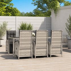 Grey Poly Rattan 7 Piece Garden Dining Set with Cushions
