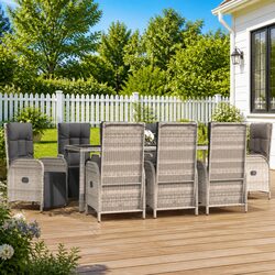 Durable 9 Piece Grey Poly Rattan Garden Dining Set