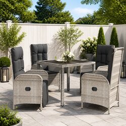 5 Piece Outdoor Dining Set with Grey Poly Rattan Chairs