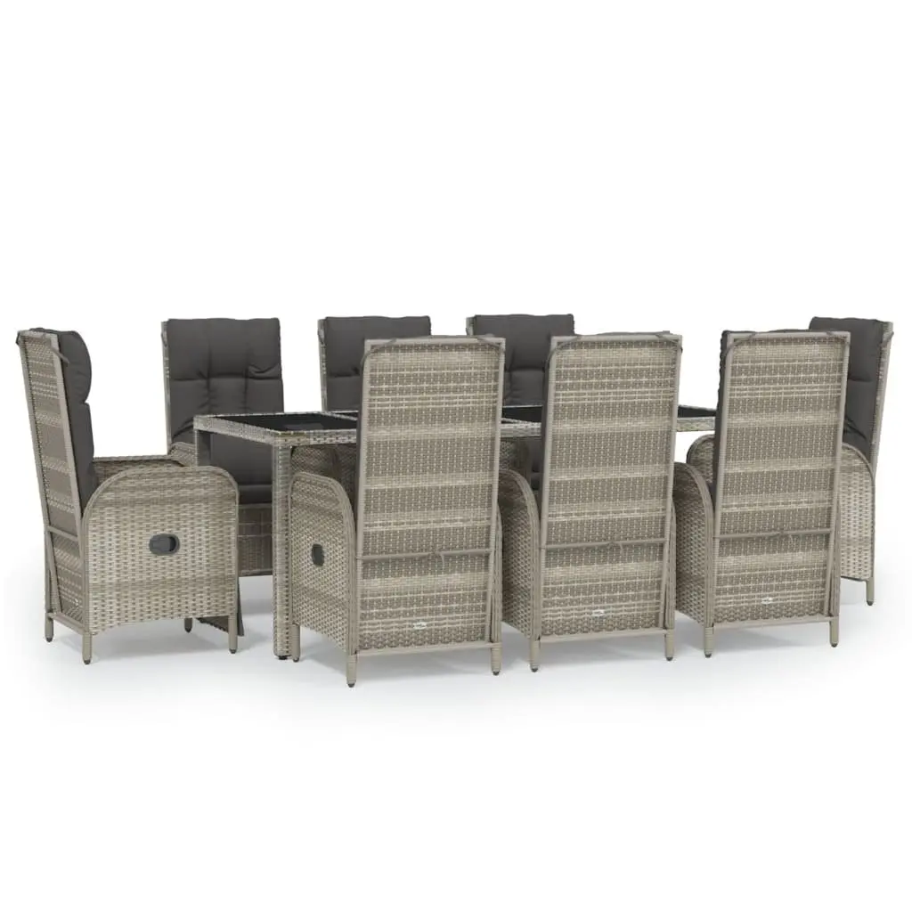 Garden Dining Set PE Rattan 9 Piece Grey Outdoor Furniture with Cushions