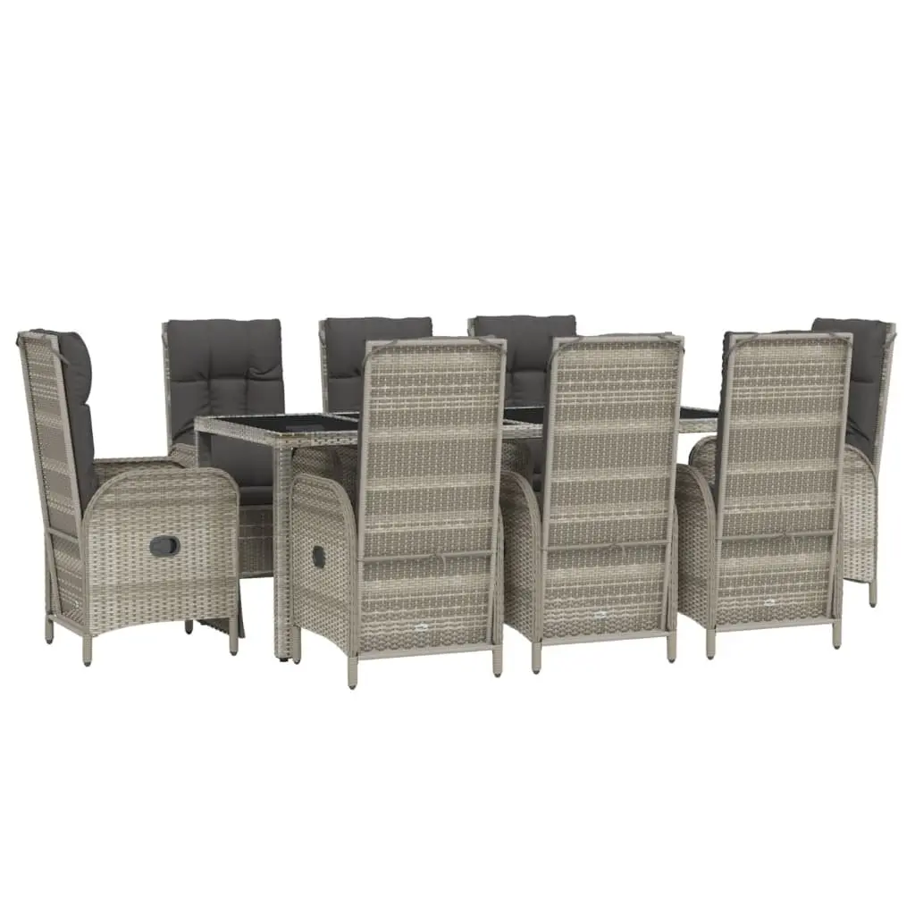 Garden Dining Set PE Rattan 9 Piece Grey Outdoor Furniture with Cushions