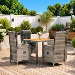 5 Piece Grey Poly Rattan Garden Dining Set with Cushions