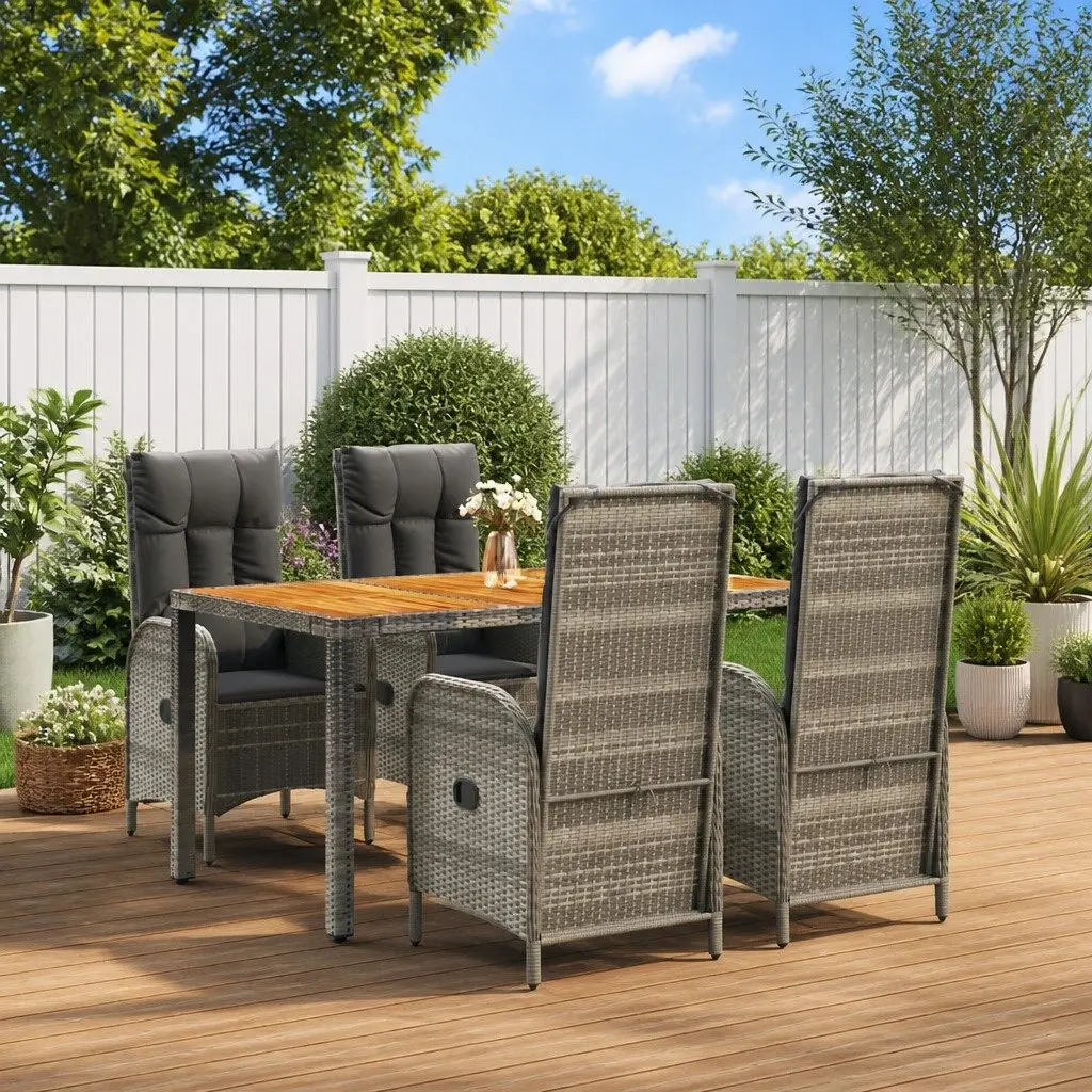 Garden Dining Set 5 Piece Outdoor Furniture Grey Poly Rattan Chairs Table