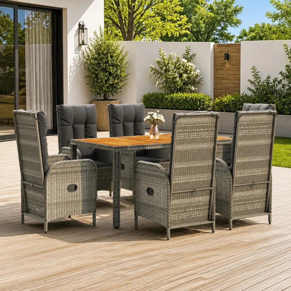 7 Piece Grey Poly Rattan Garden Dining Set